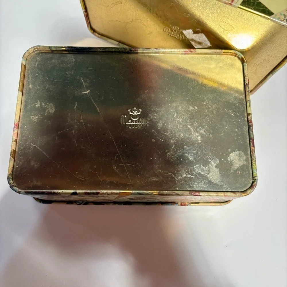 2 Vintage Style Decorative Tin Boxes - Victorian Christmas Postcard Design
